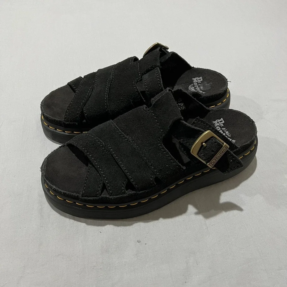 Dr. Martens Mens Black Suede Maxxy Slide Buttersoft Leather Sandals 9M 10 W